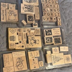 Assorted Wooden Rubber Stamps Set